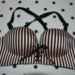 Fall Sweet 34C striped lace up cleavage bra black & gold